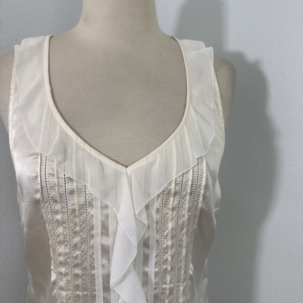 BHWM Top Womens M Ivory Silk Ruffle Lace Romantic Scandi French - Picture 3 of 10